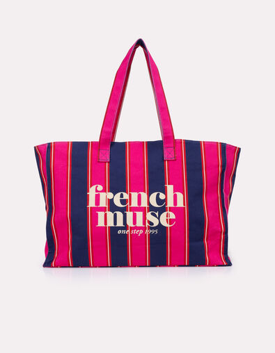 French Muse - Sac week-end &agrave; rayures bleu et rose - One Step