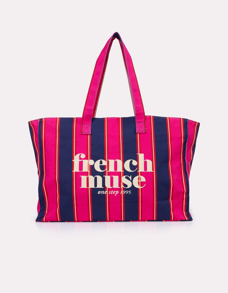 French Muse - Sac week-end &agrave; rayures bleu et rose-1