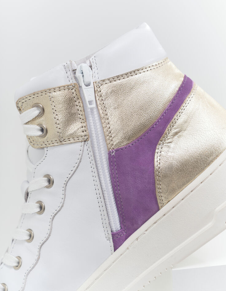 O.QUEEN - Baskets blanches, violet, doré cuir-2