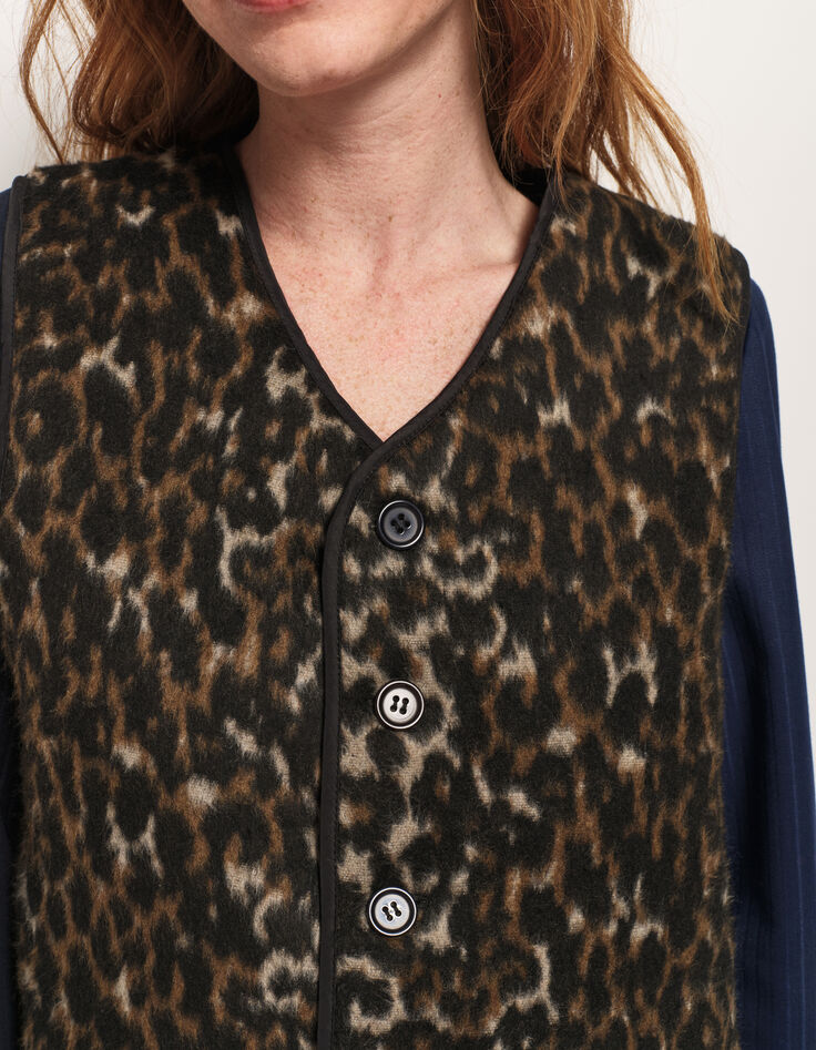 ARIEL - Gilet réversible noir et motif léopard-4