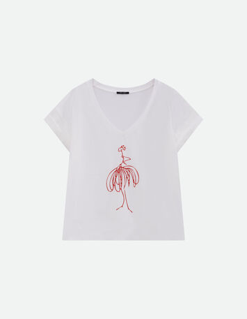 MUM - T-shirt &eacute;cru coton bio danseuse orange paillet&eacute; -5