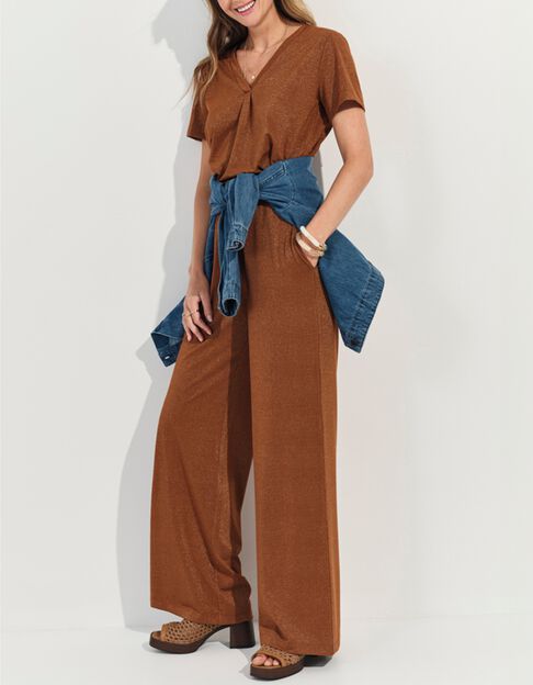 PRIDE - Pantalon marron maille iris&eacute;e  - One Step