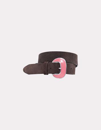 ASHER - Ceinture marron cuir velours boucle métal-1