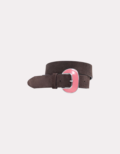 ASHER - Ceinture marron cuir velours boucle métal - One Step
