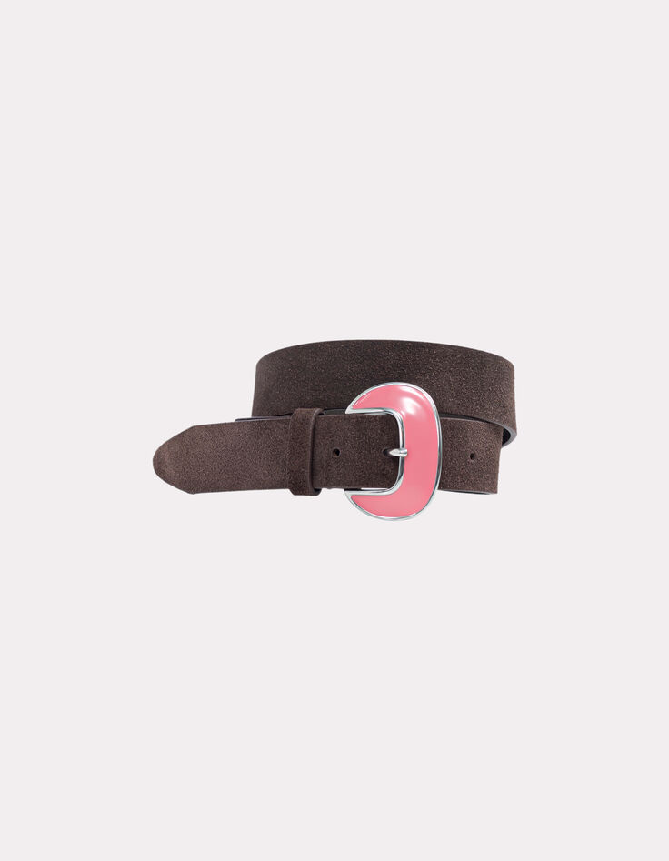 ASHER - Ceinture marron cuir velours boucle métal-1 ASHER - Ceinture marron cuir velours boucle métal-1