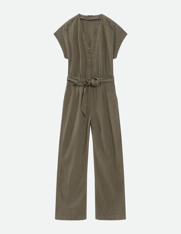 RIO - Combinaison kaki lin m&eacute;lang&eacute; broderies plac&eacute;es-5