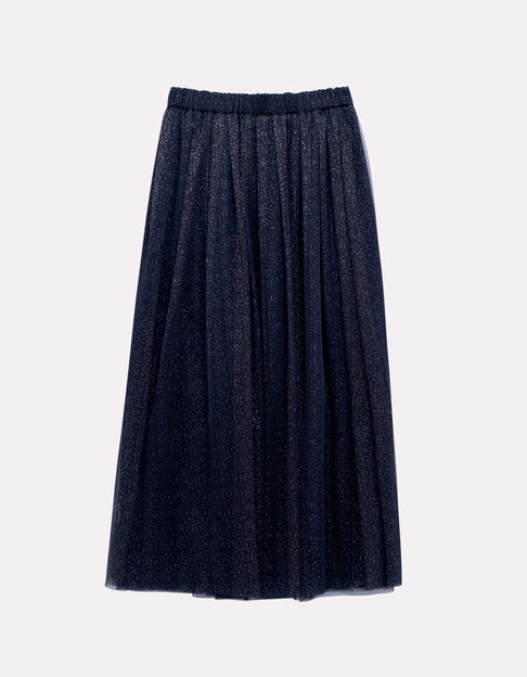JANICE - Jupe midi marine tulle pailleté - One Step