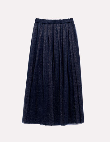 JANICE - Jupe midi marine tulle pailleté-1 JANICE - Jupe midi marine tulle pailleté-1