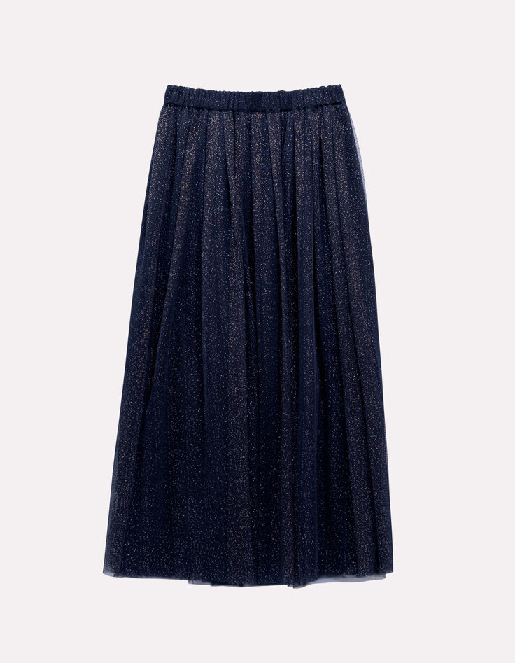 JANICE - Jupe midi marine tulle pailleté-1 JANICE - Jupe midi marine tulle pailleté-1