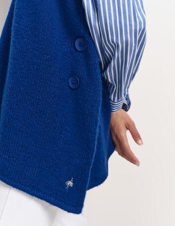ADA - Poncho bleu tricot boutons côtés-4