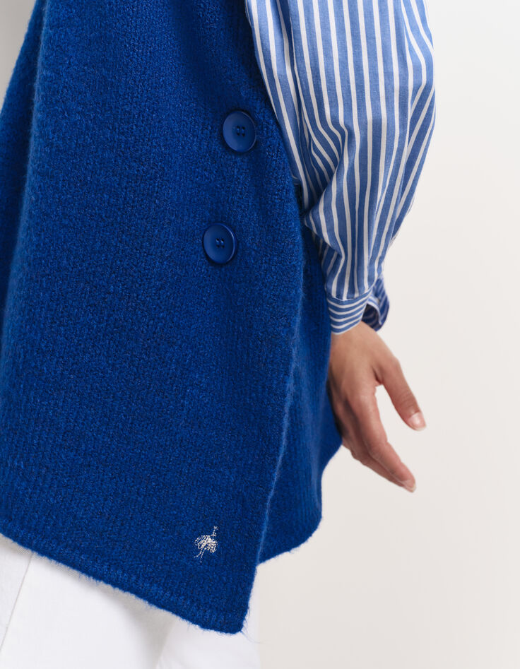 ADA - Poncho bleu tricot boutons côtés-4