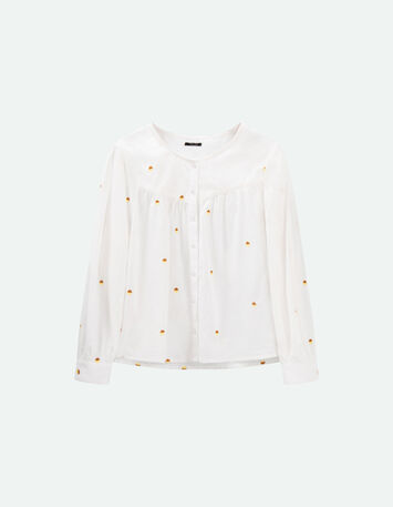 CELESTE - Chemise écrue broderies pois bicolores-4