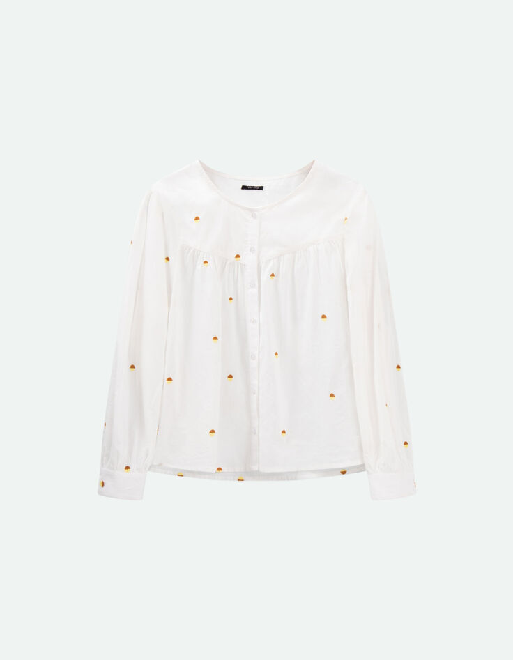 CELESTE - Chemise écrue broderies pois bicolores-4