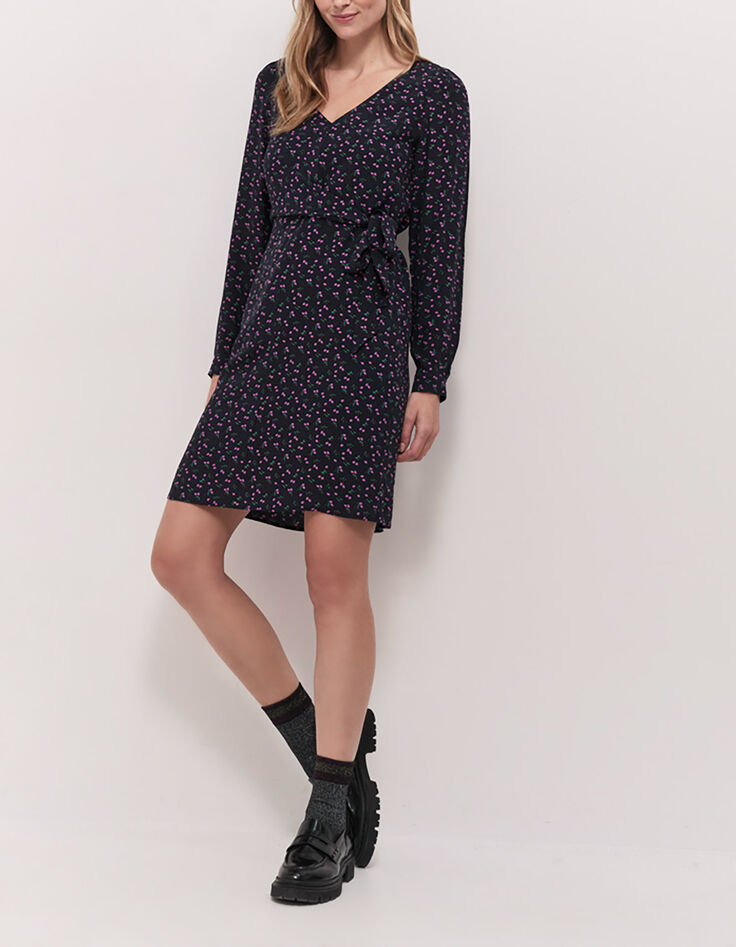 RAYA - Robe longue marine à imprimé floral arty-1
