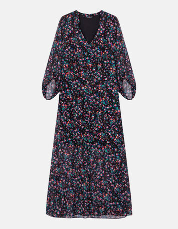 ROMEA - Robe longue noire &agrave; imprim&eacute; jardin nocturne-5