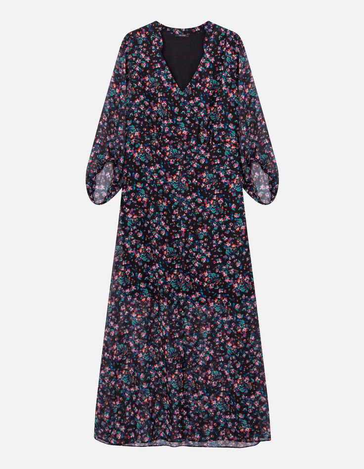 ROMEA - Robe longue noire &agrave; imprim&eacute; jardin nocturne-5