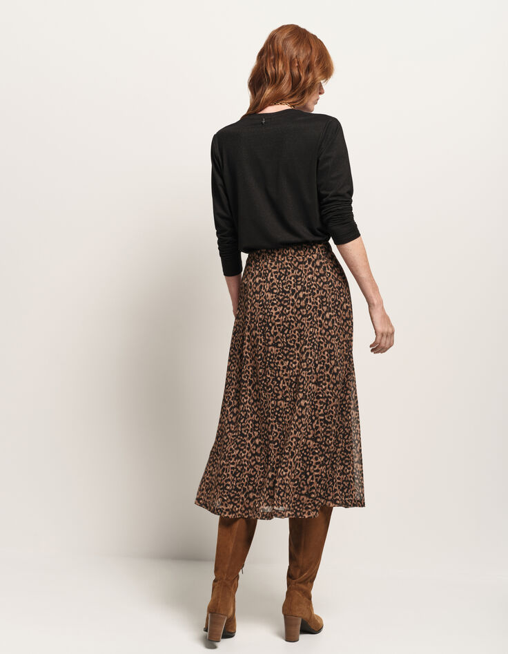 JOYAU - Jupe noire polyester recyclé imprimé léopard-3