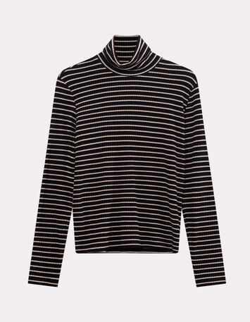 MOOD - T-shirt gris col roulé maille rayée-5