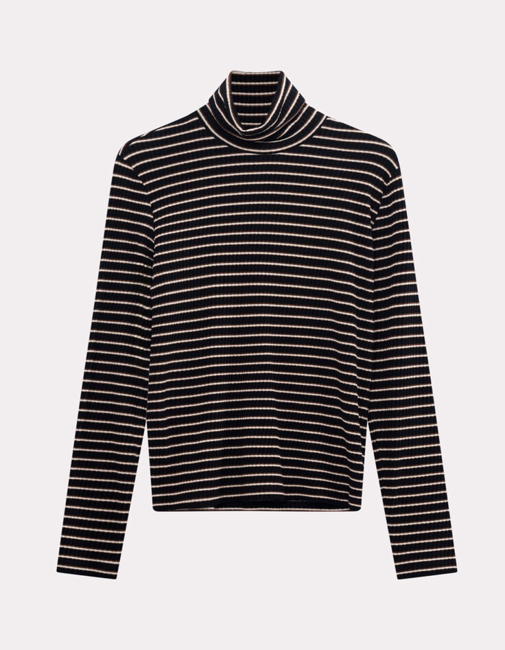 MOOD - T-shirt gris col roulé maille rayée-5 MOOD - T-shirt gris col roulé maille rayée-5
