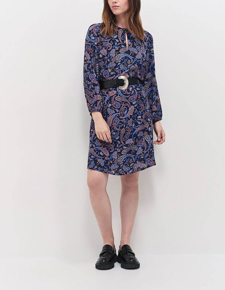 RIOMY - Robe marine à imprimé néo cachemire-1