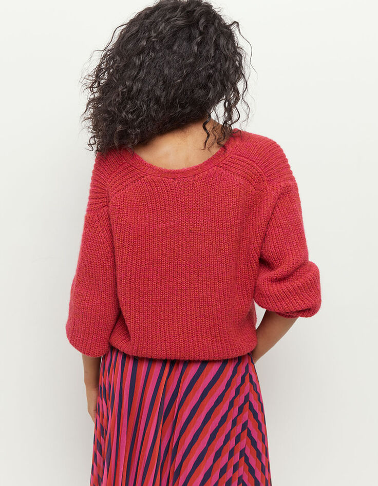 THOM - Cardigan réversible fuchsia tricot-3