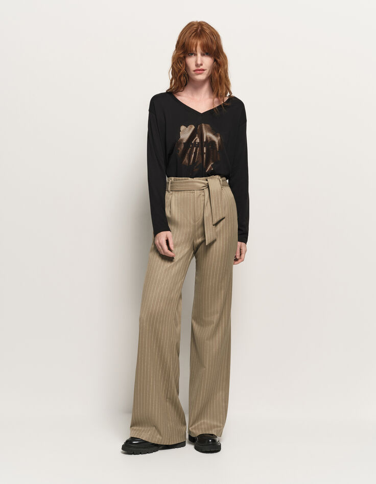 PILEA - Pantalon de costume beige rayures tennis lurex-2