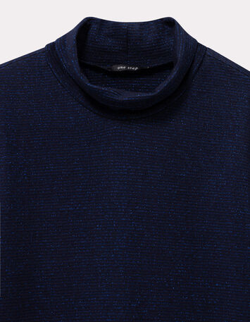 MADLY - T-shirt bleu fines rayures pailletées-2 MADLY - T-shirt bleu fines rayures pailletées-2