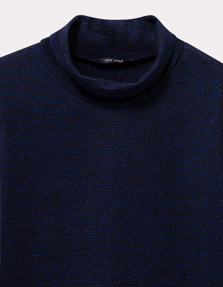 MADLY - T-shirt bleu fines rayures pailletées-2 MADLY - T-shirt bleu fines rayures pailletées-2