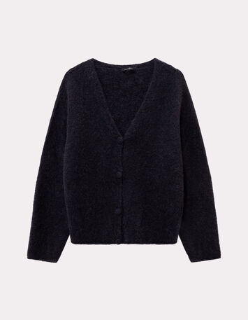 TECK - Cardigan noir tricot moelleux encolure V-1
