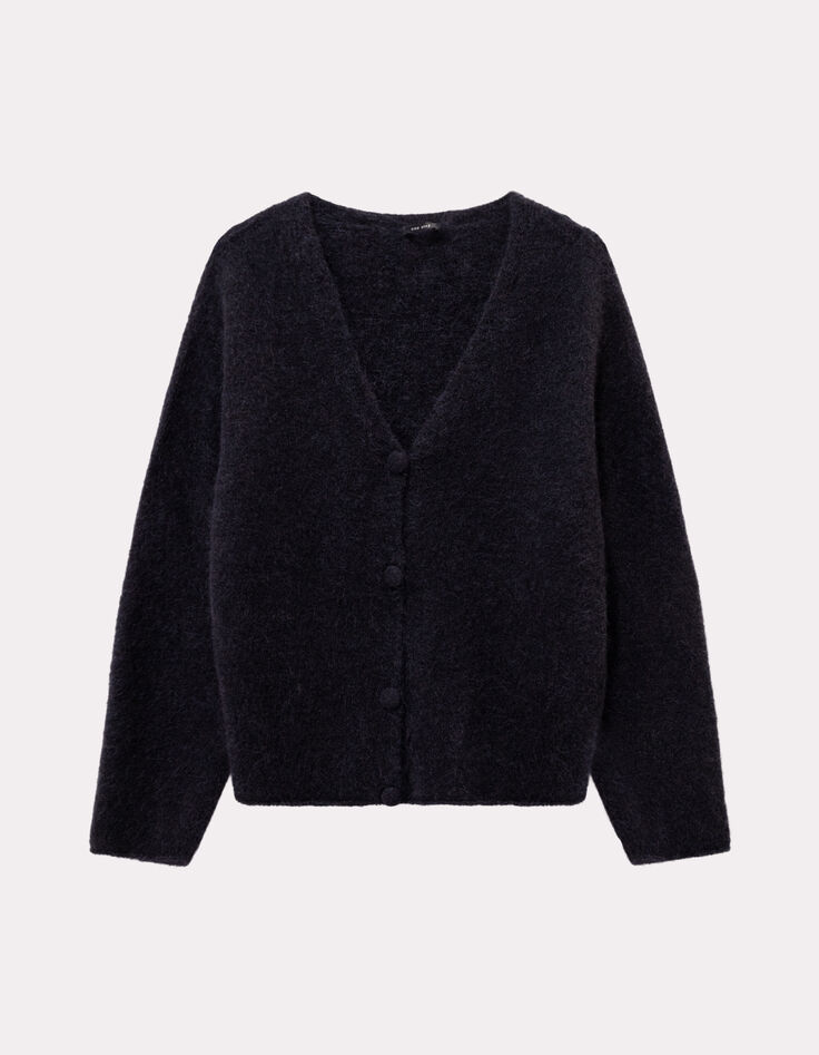 TECK - Cardigan noir tricot moelleux encolure V-1