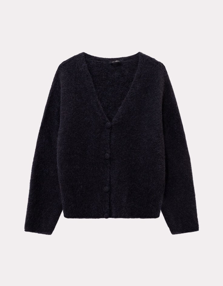 TECK - Cardigan noir tricot moelleux encolure V-1 TECK - Cardigan noir tricot moelleux encolure V-1