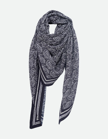 AELIS - Foulard noir plissé imprimé néo-cachemire-1