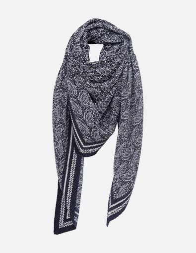 AELIS - Foulard noir plissé imprimé néo-cachemire - One Step