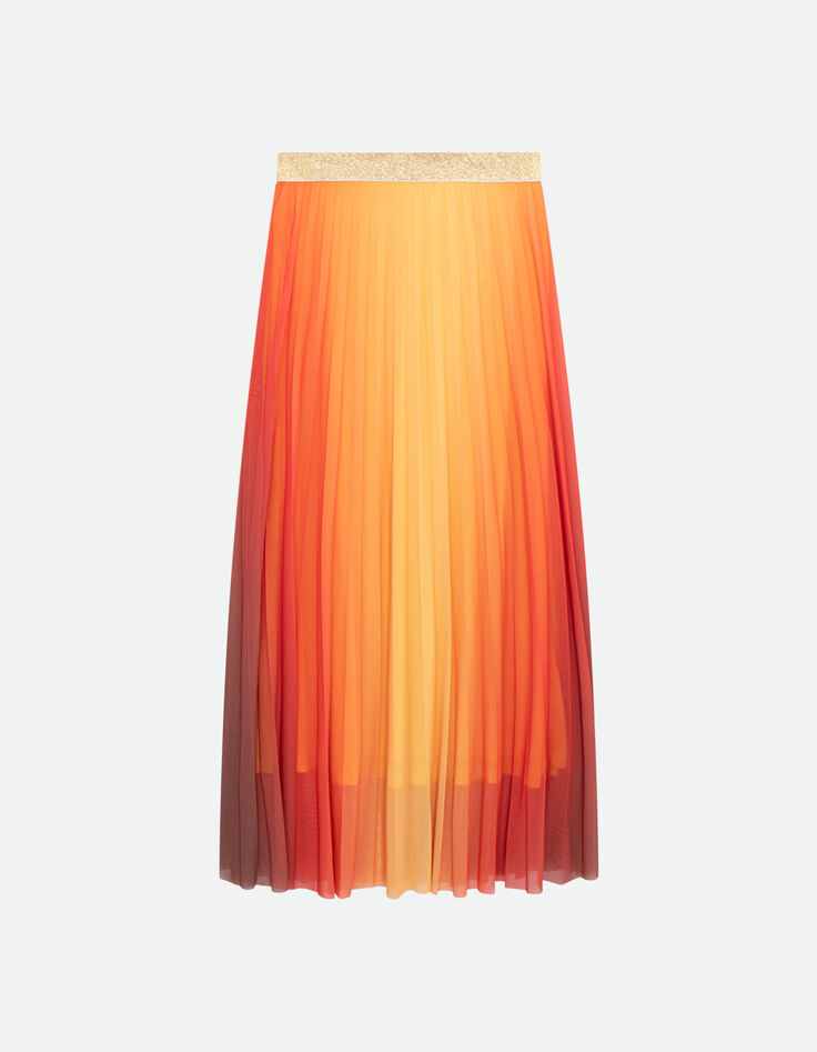 JANE - Jupe longue orange pliss&eacute;e effet n&eacute;on deep dye -6
