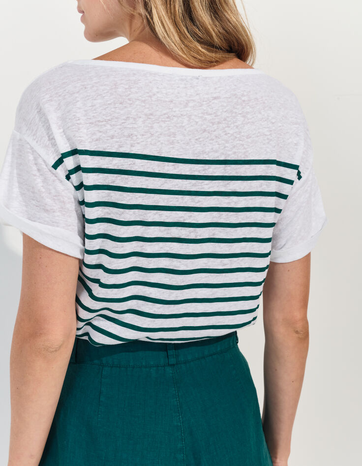 MOOVE - T-shirt blanc rayures et danseuse dorée -3