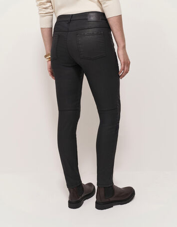 LE JOAN - Jean slim noir 7/8ème enduit esprit motard-4
