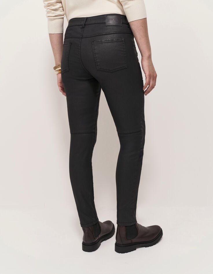 LE JOAN - Jean slim noir 7/8ème enduit esprit motard-4