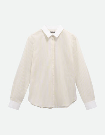 COLBY - Chemise ray&eacute;e jaune col et poignets contrast&eacute;s-1