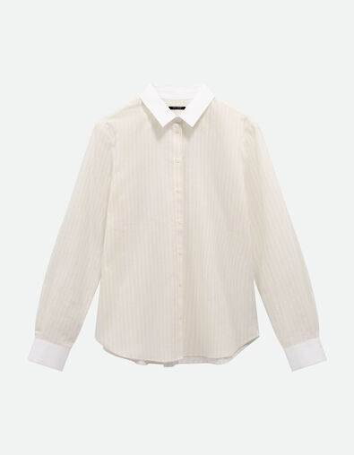 COLBY - Chemise ray&eacute;e jaune col et poignets contrast&eacute;s - One Step