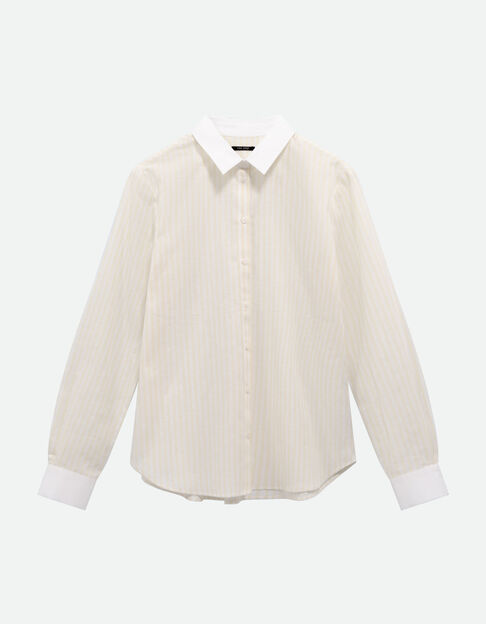 COLBY - Chemise ray&eacute;e jaune col et poignets contrast&eacute;s - One Step