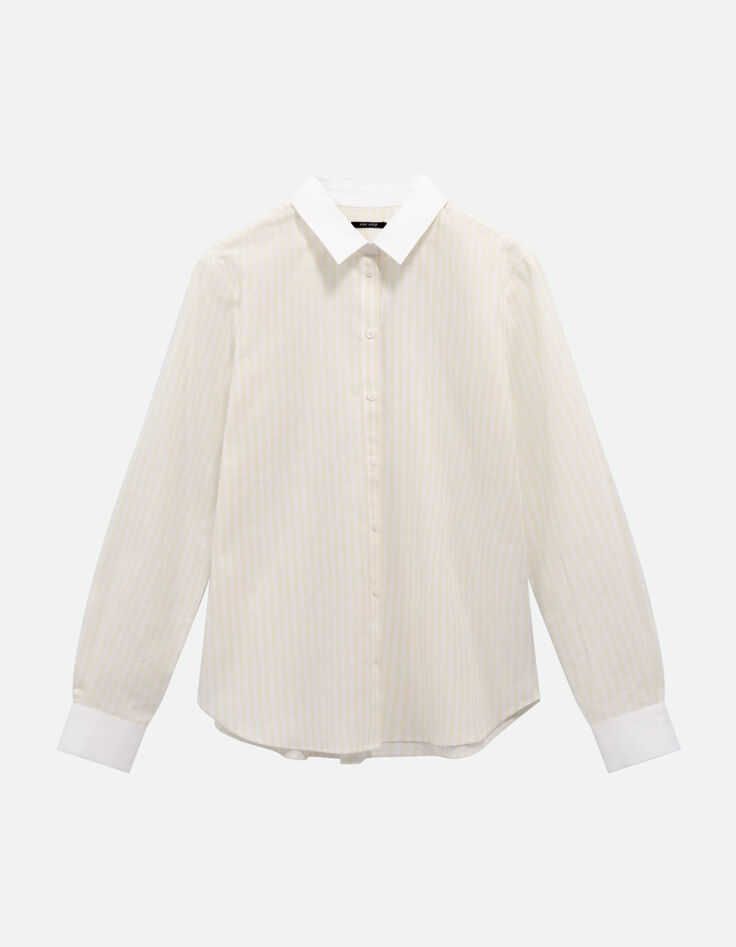 COLBY - Chemise ray&eacute;e jaune col et poignets contrast&eacute;s-1