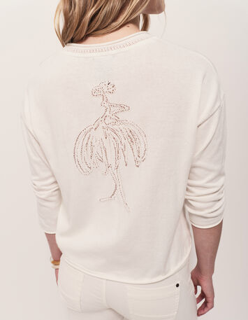 TZAR - Pull écru tricot fin avec danseuse dos-3
