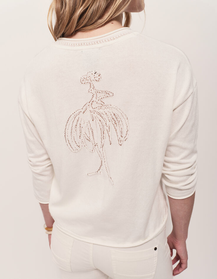 TZAR - Pull écru tricot fin avec danseuse dos-3 TZAR - Pull écru tricot fin avec danseuse dos-3