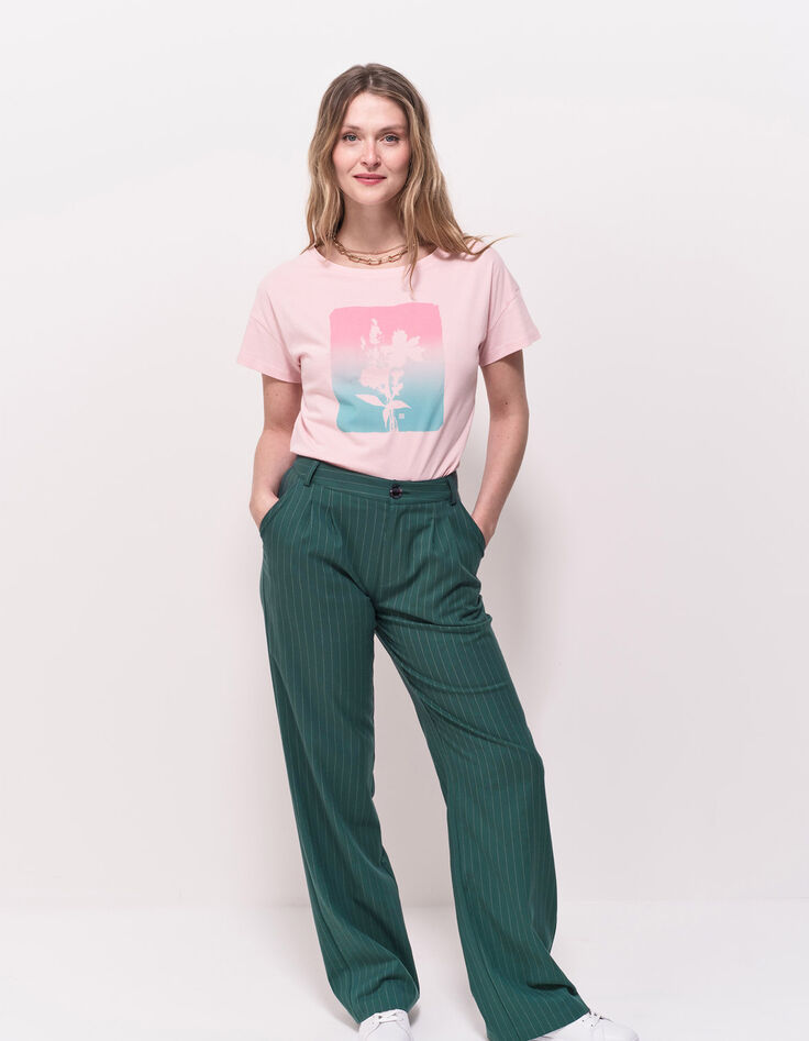 MAURO - T-shirt rose coton bio visuel arty floral-8