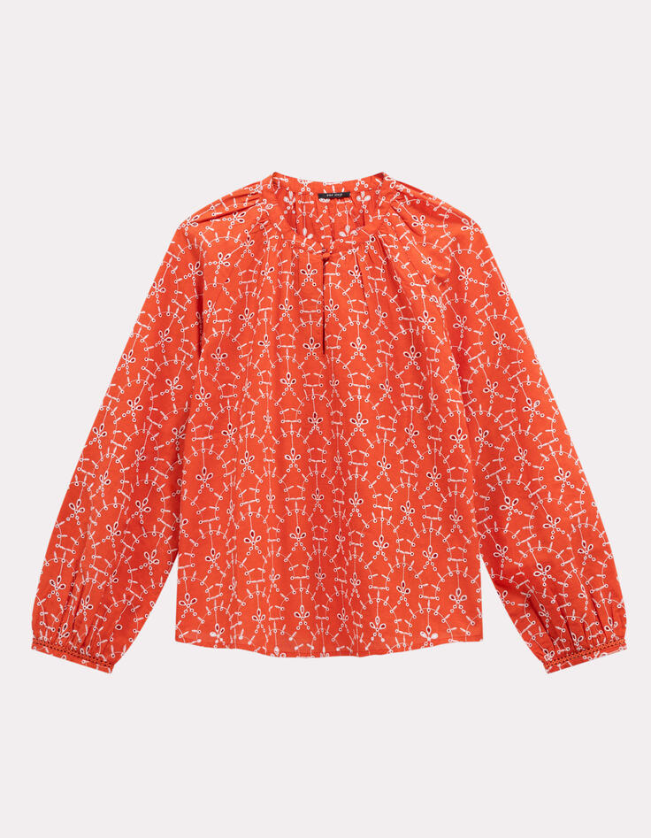 COLOMBE - Blouse orange coton bio broderies all over-5