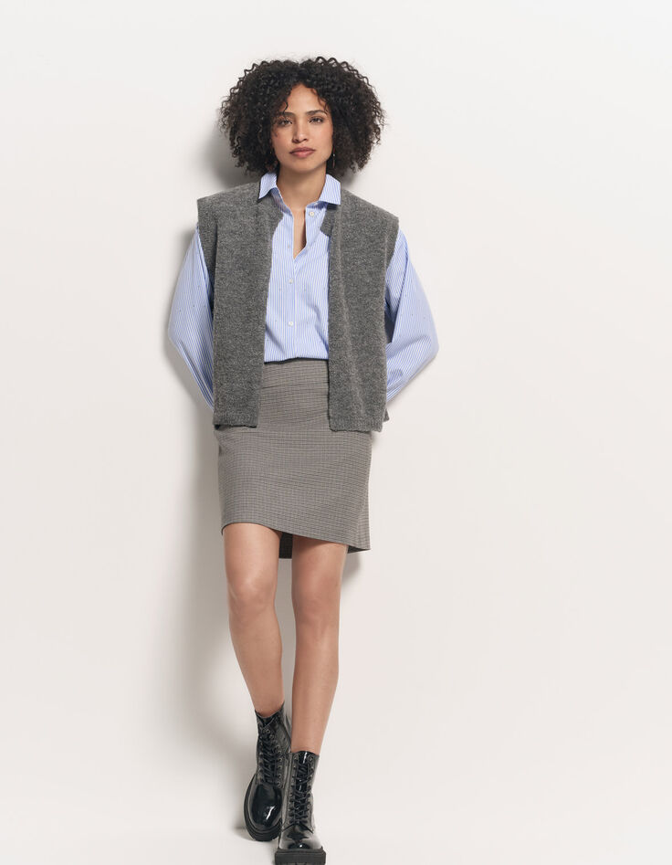 TESSA - Cardigan gris tricot bouclette sans manches-5 TESSA - Cardigan gris tricot bouclette sans manches-5