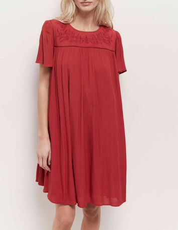 REVIA - Robe chilipepper en crêpe broderies ton sur ton-2