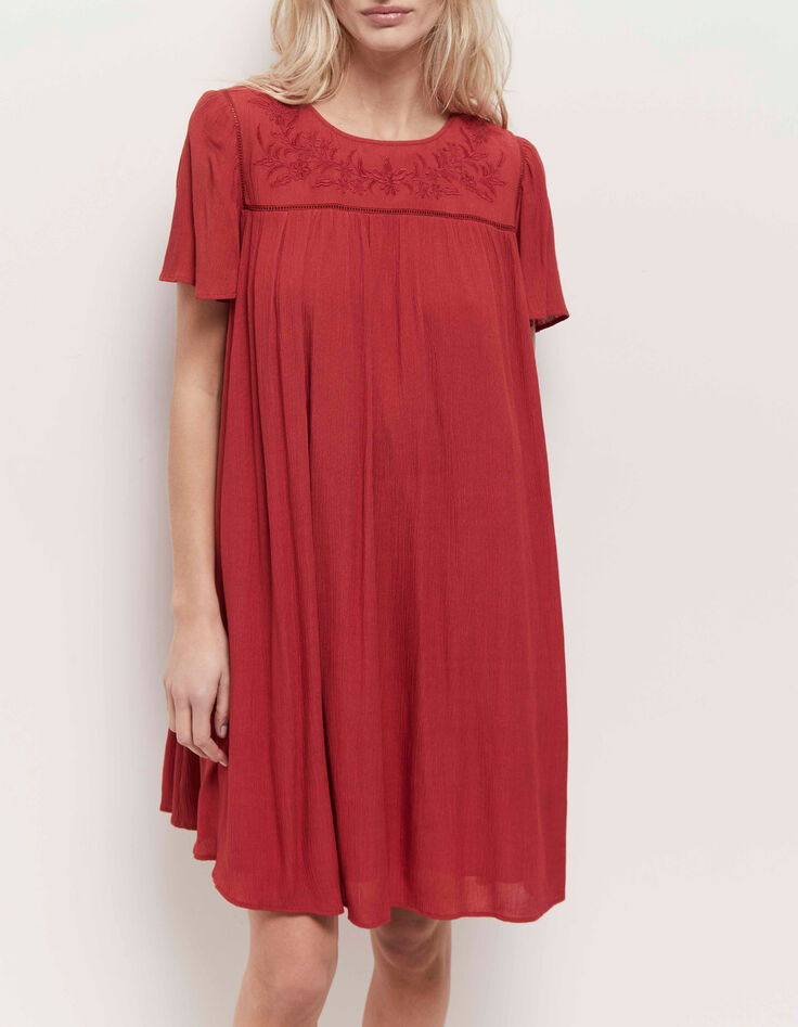 REVIA - Robe chilipepper en crêpe broderies ton sur ton-2