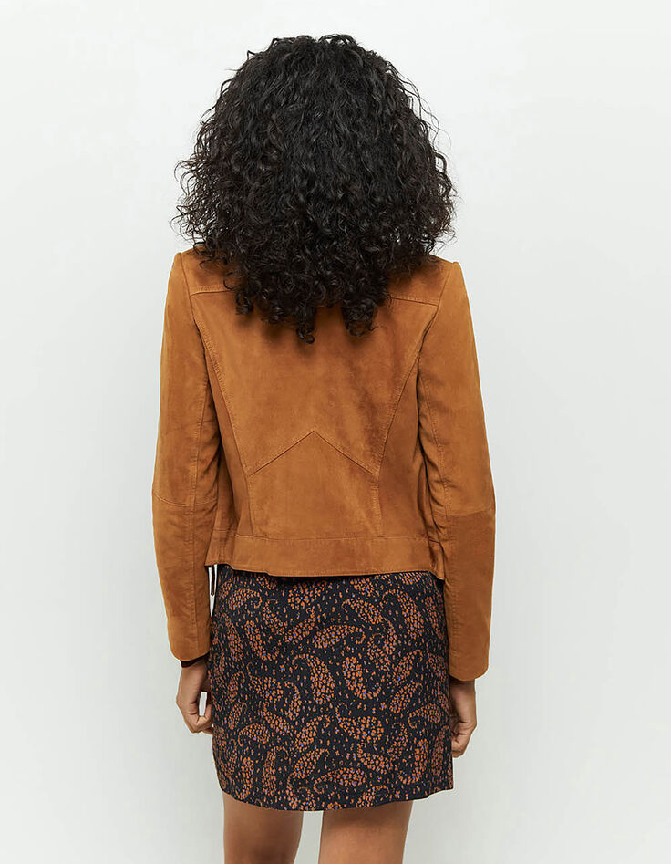 DIYA - Blouson cognac en cuir velours-5