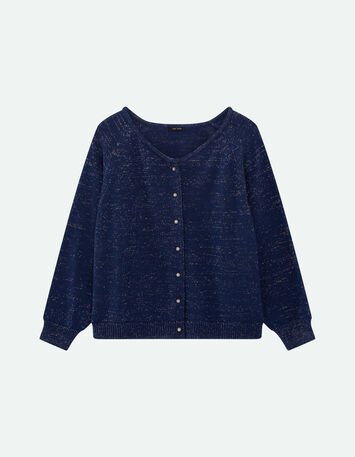 TASTE - Cardigan marine tricot lurex col bateau-5
